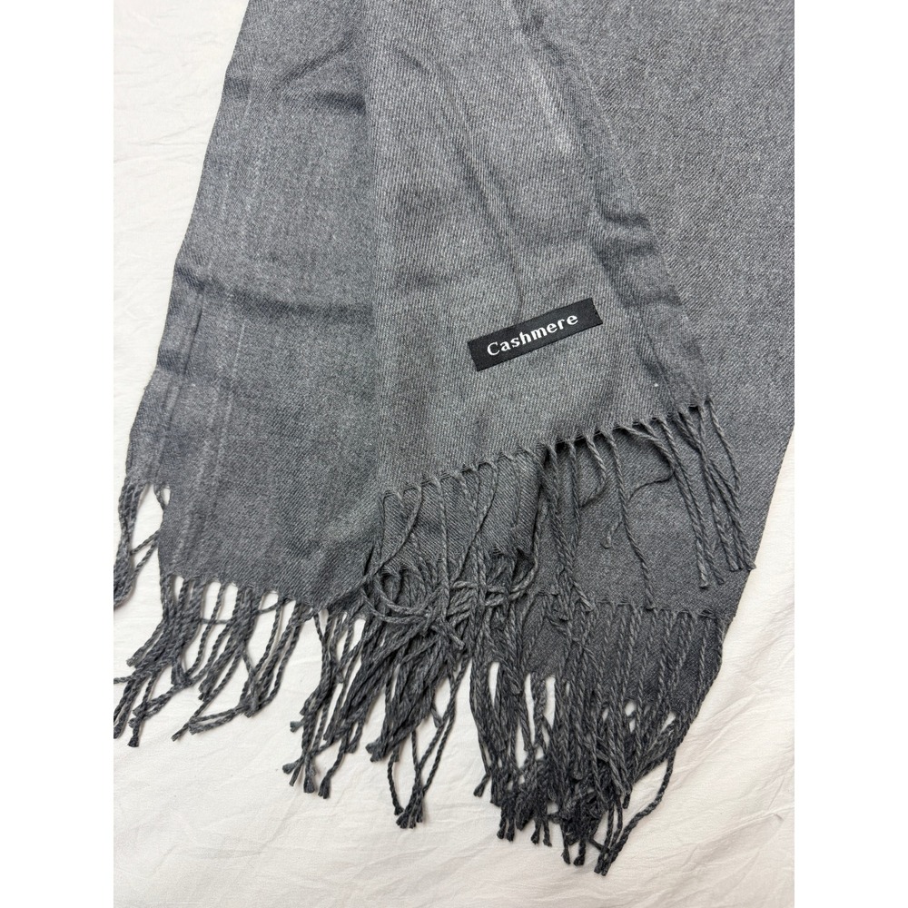 Grey Cashmere Scarf Solid Charcoal Soft Fringe Tassel Winter Wrap Pashmina